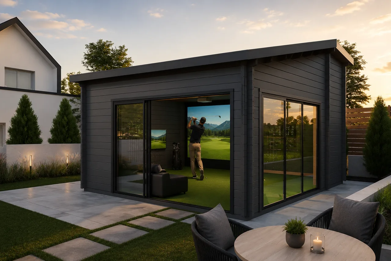Un simulador de golf en el jardín, diseñado alrededor del juego